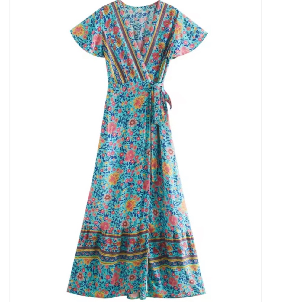 Floral Maxi Dress - Blue and Pink